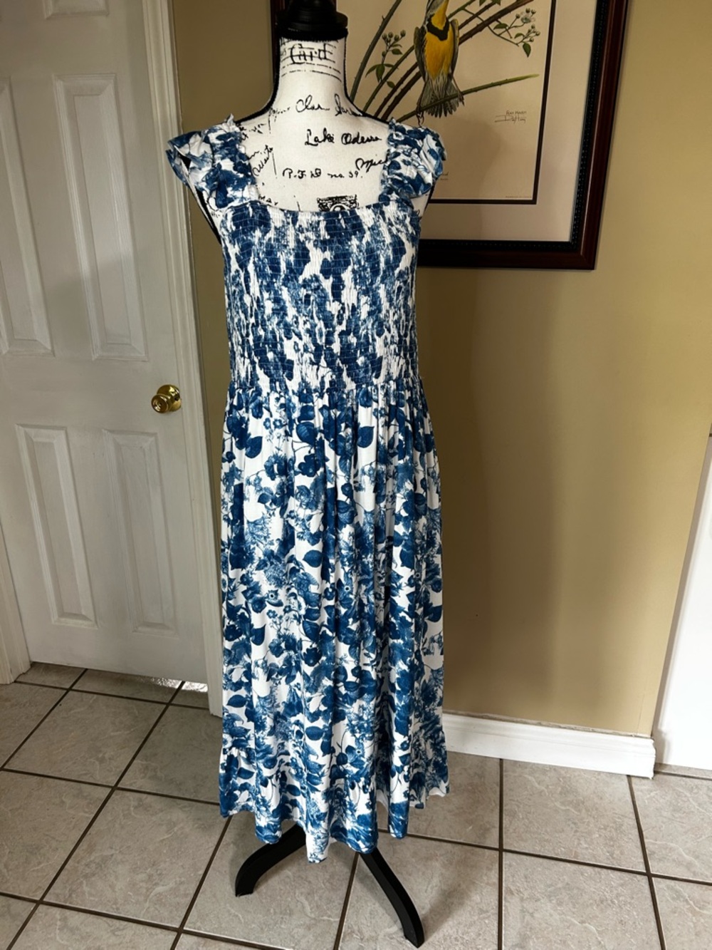 5/$15 Boutique Dress Blue and White Elastic top, Lined Size XL Extra Large